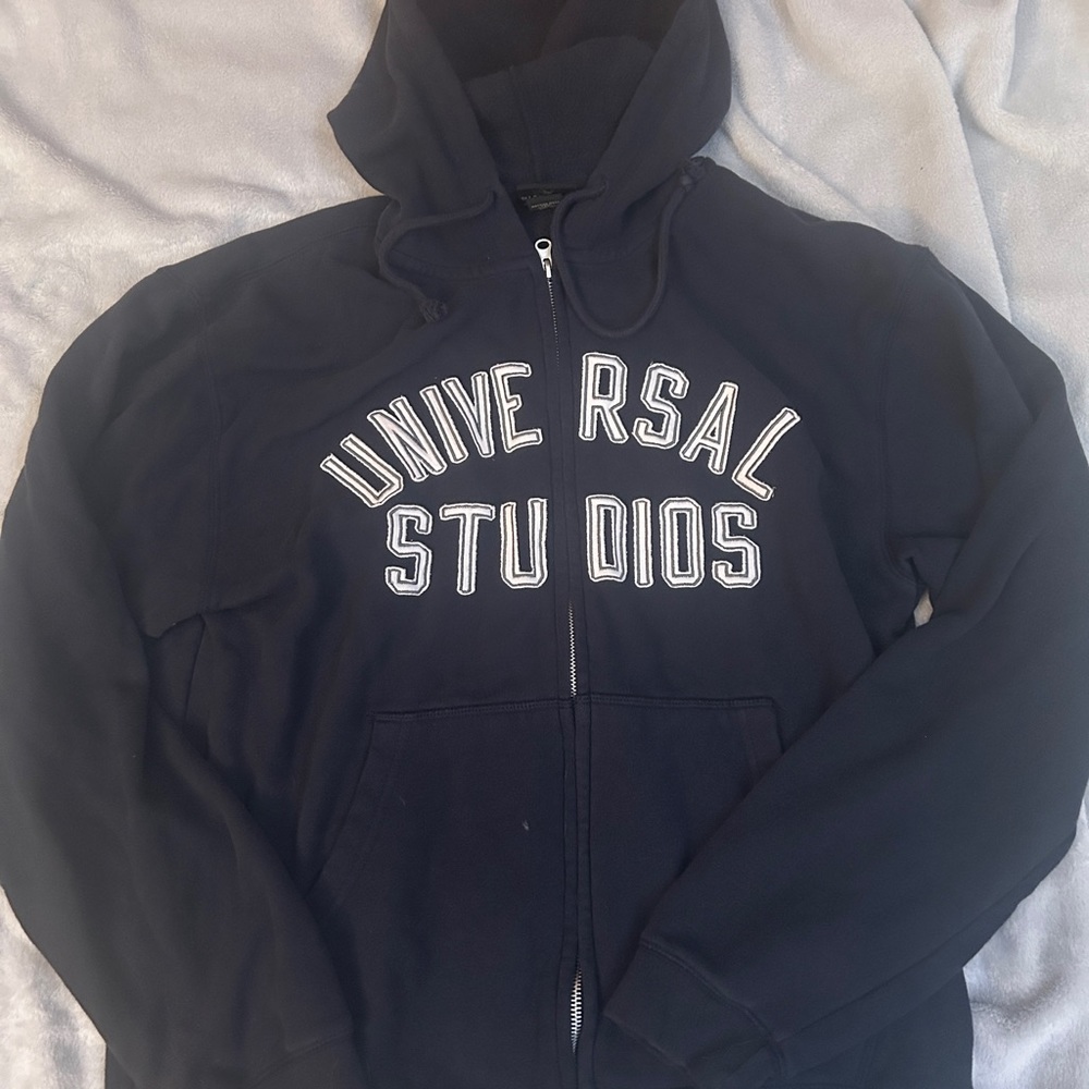 blue and white universal Studios zip up hoodie size medium